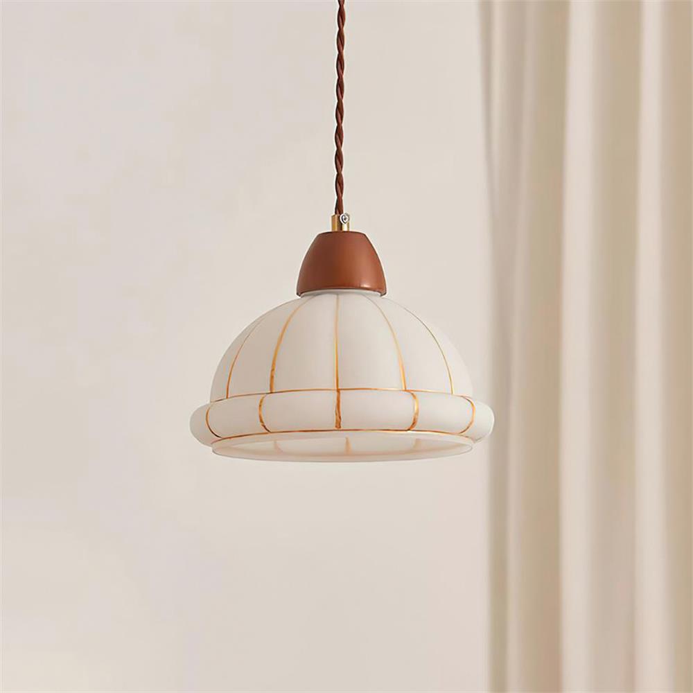 Minimalist Glass Dome Pendant Lamp With Walnut Wood Accent