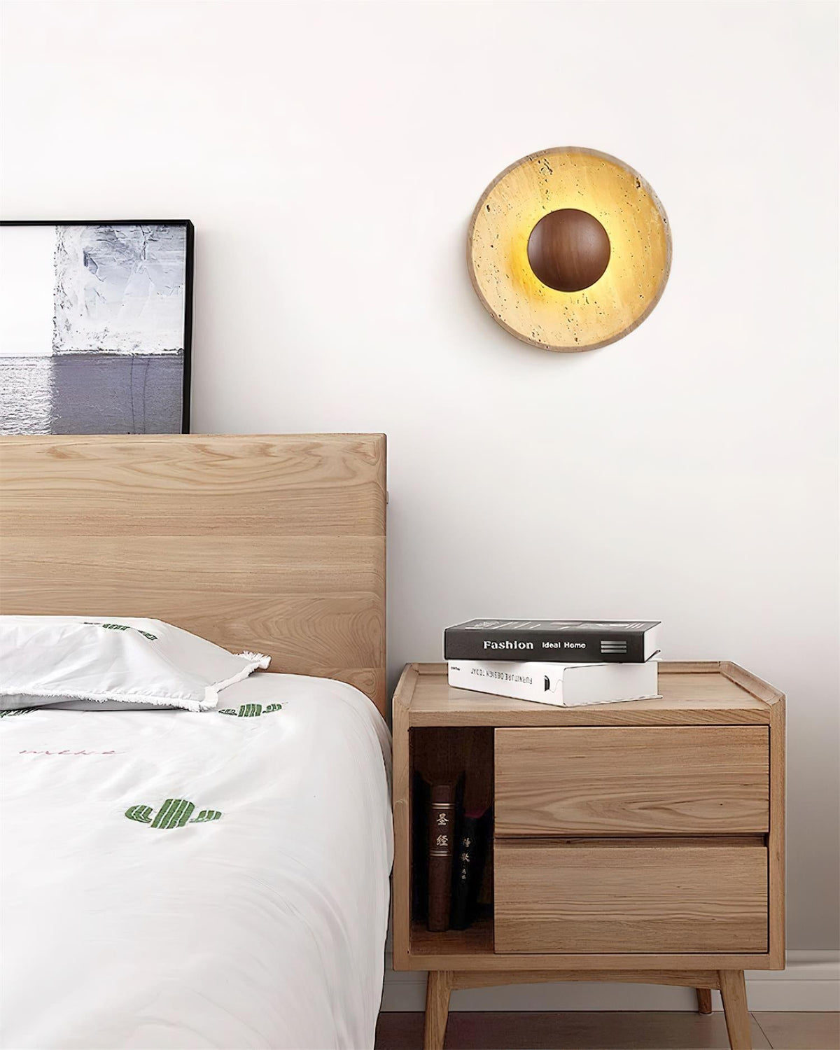 Integrated LED 25cm Travertine Walnut Wood Wall Lamp