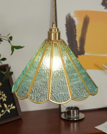 Textured Blue Glass Shade Pendant Lamp With Brass Finish