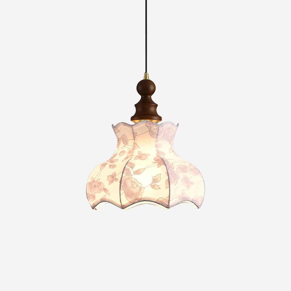 Pendant Lamp With Floral Shade Elegant Wood And Metal