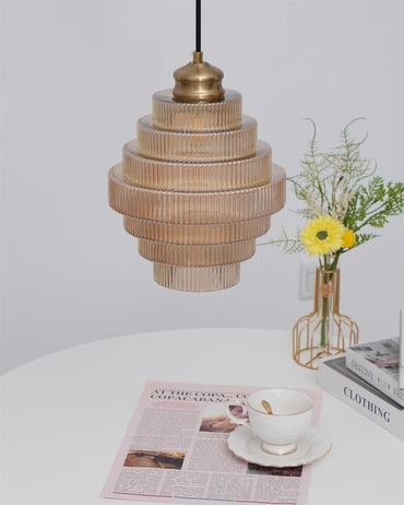 Warm Ambient Glow Tiered Glass Pendant Lamp