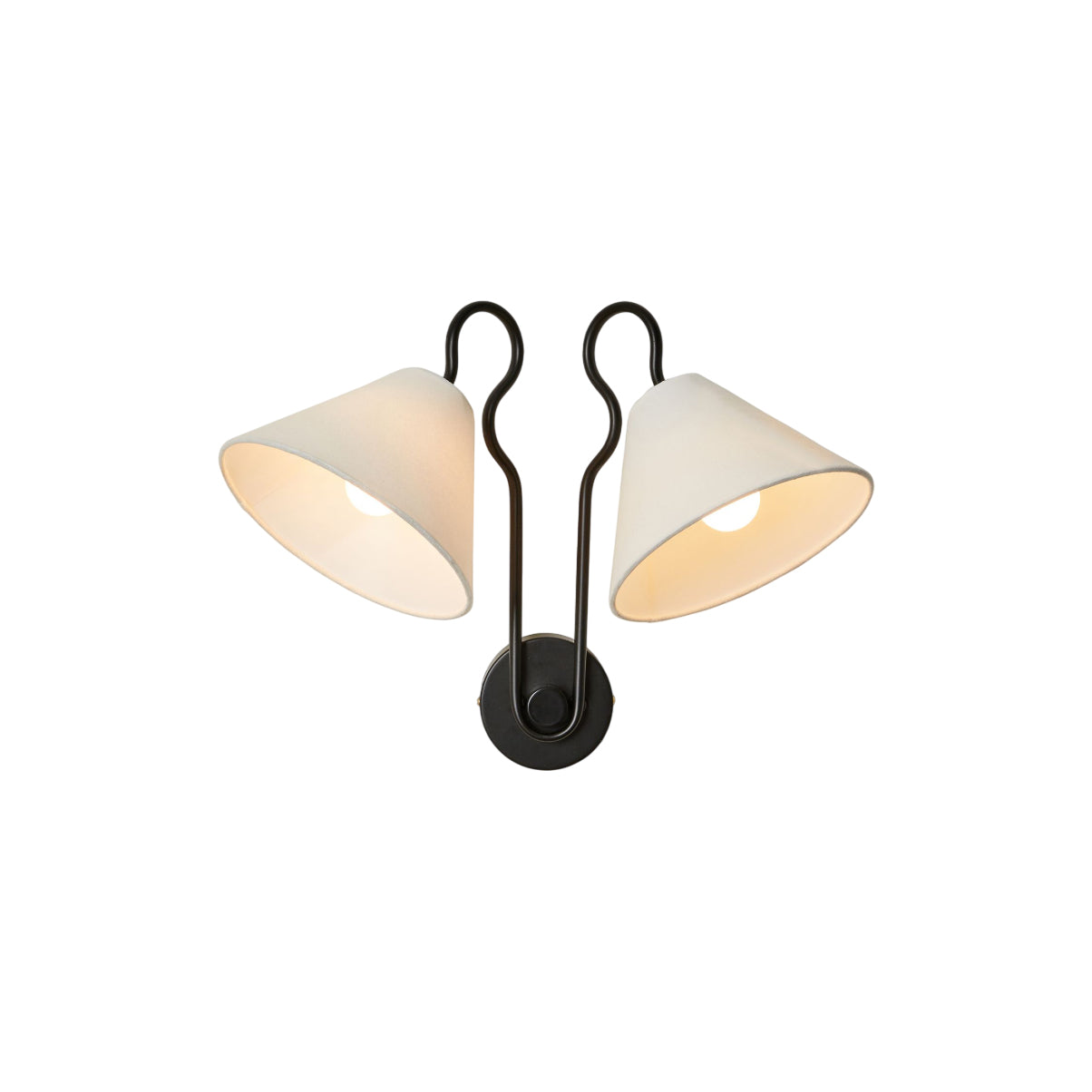 White Fabric Shades And Black Frame With Double Cone Wall Lamp