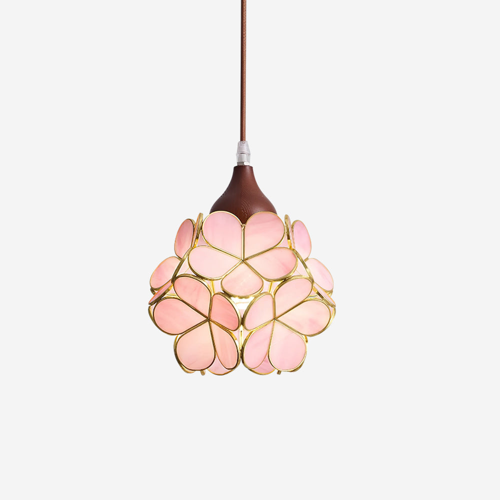 Ambient Glow Glass Pendant Light with Pink Petal