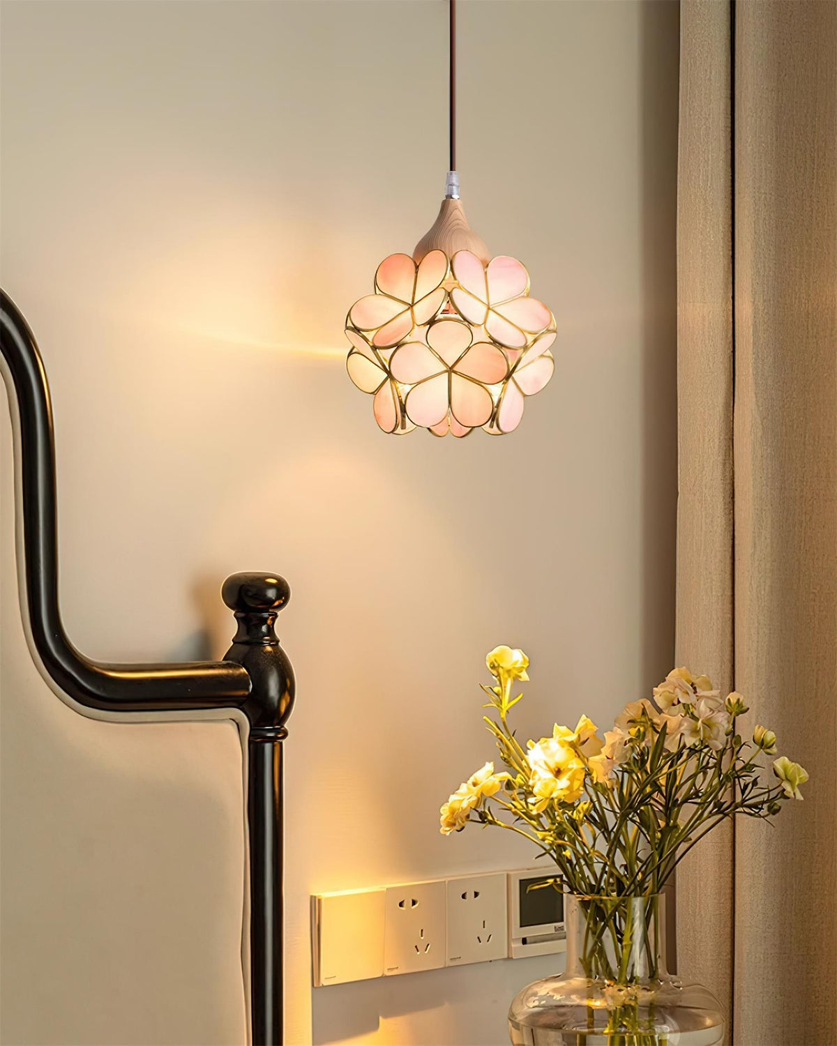 Ambient Glow Glass Pendant Light with Pink Petal