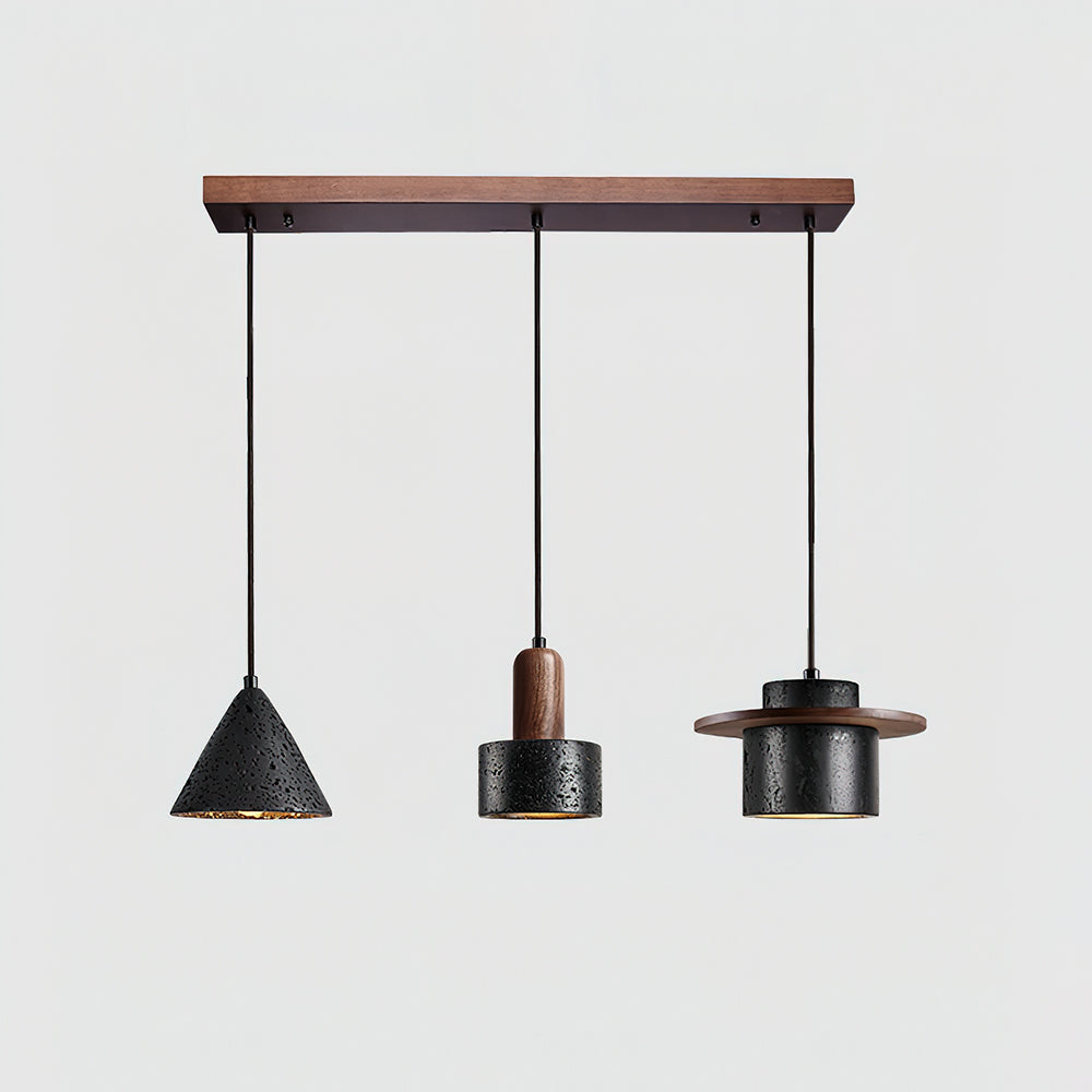 Pendant Lights Geometric Travertine With Warm Wood Accents