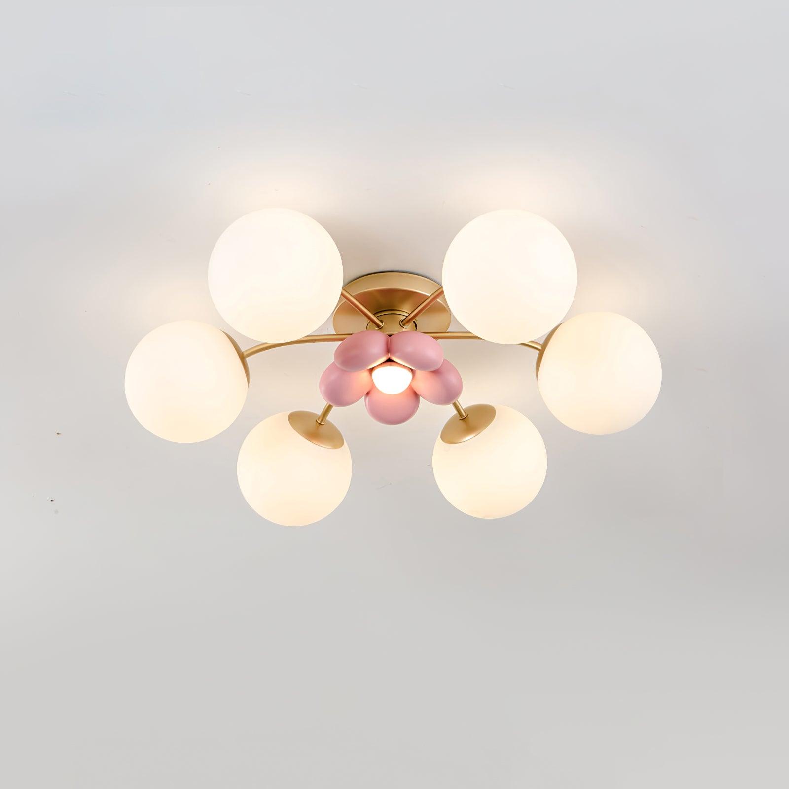Multi Head Ceiling Light With Gold Base Petal Pink