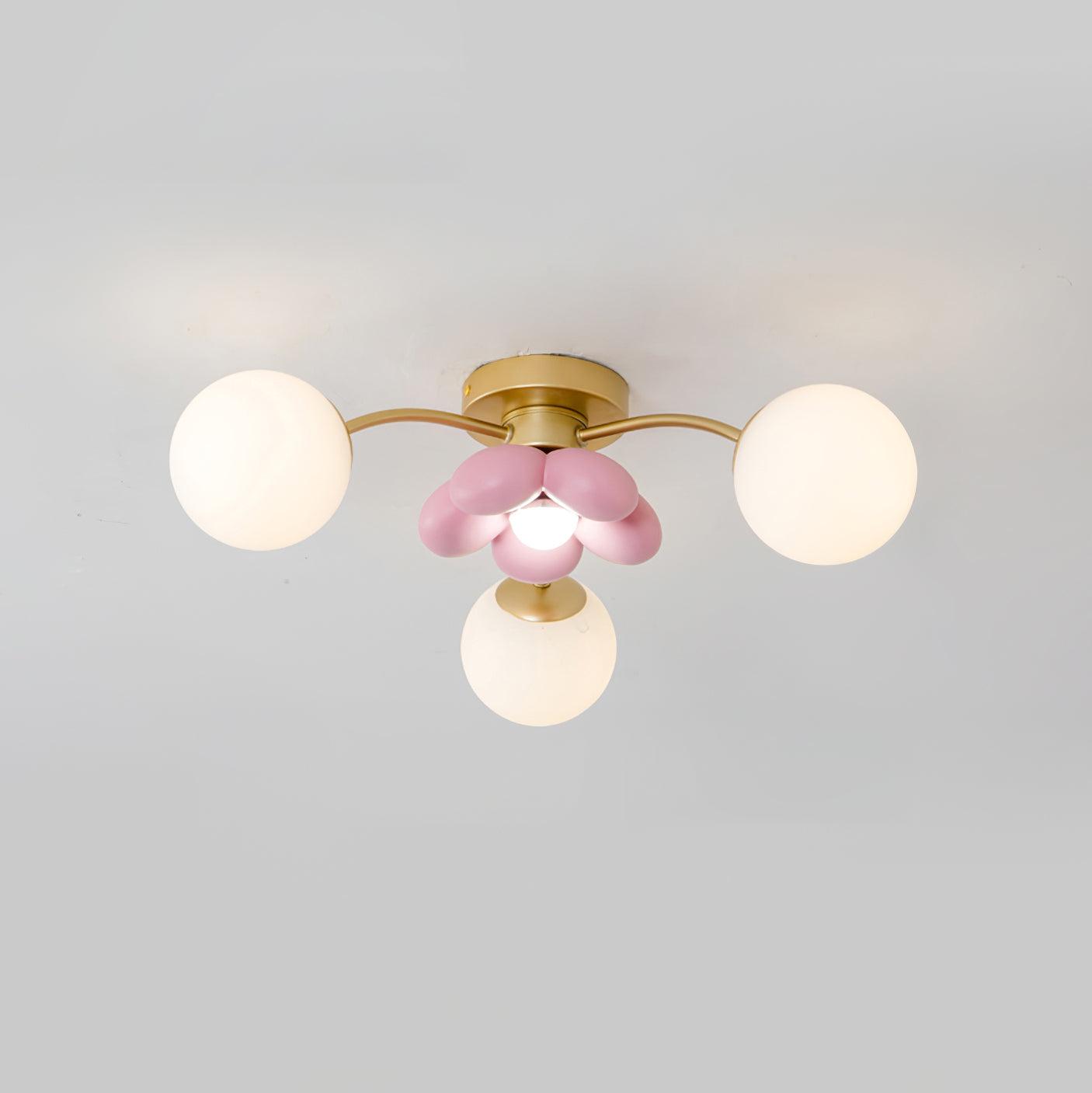 Multi Head Ceiling Light With Gold Base Petal Pink