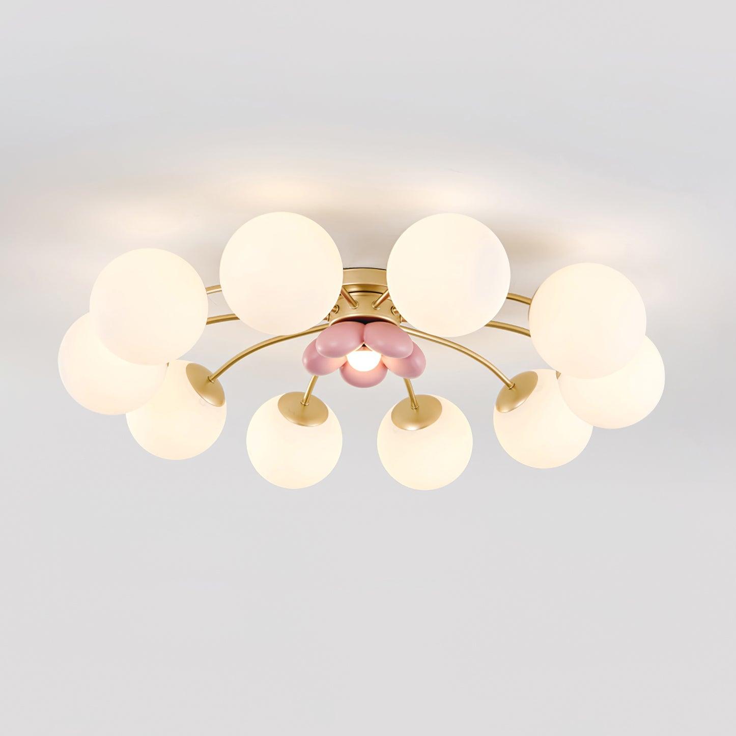 Multi Head Ceiling Light With Gold Base Petal Pink