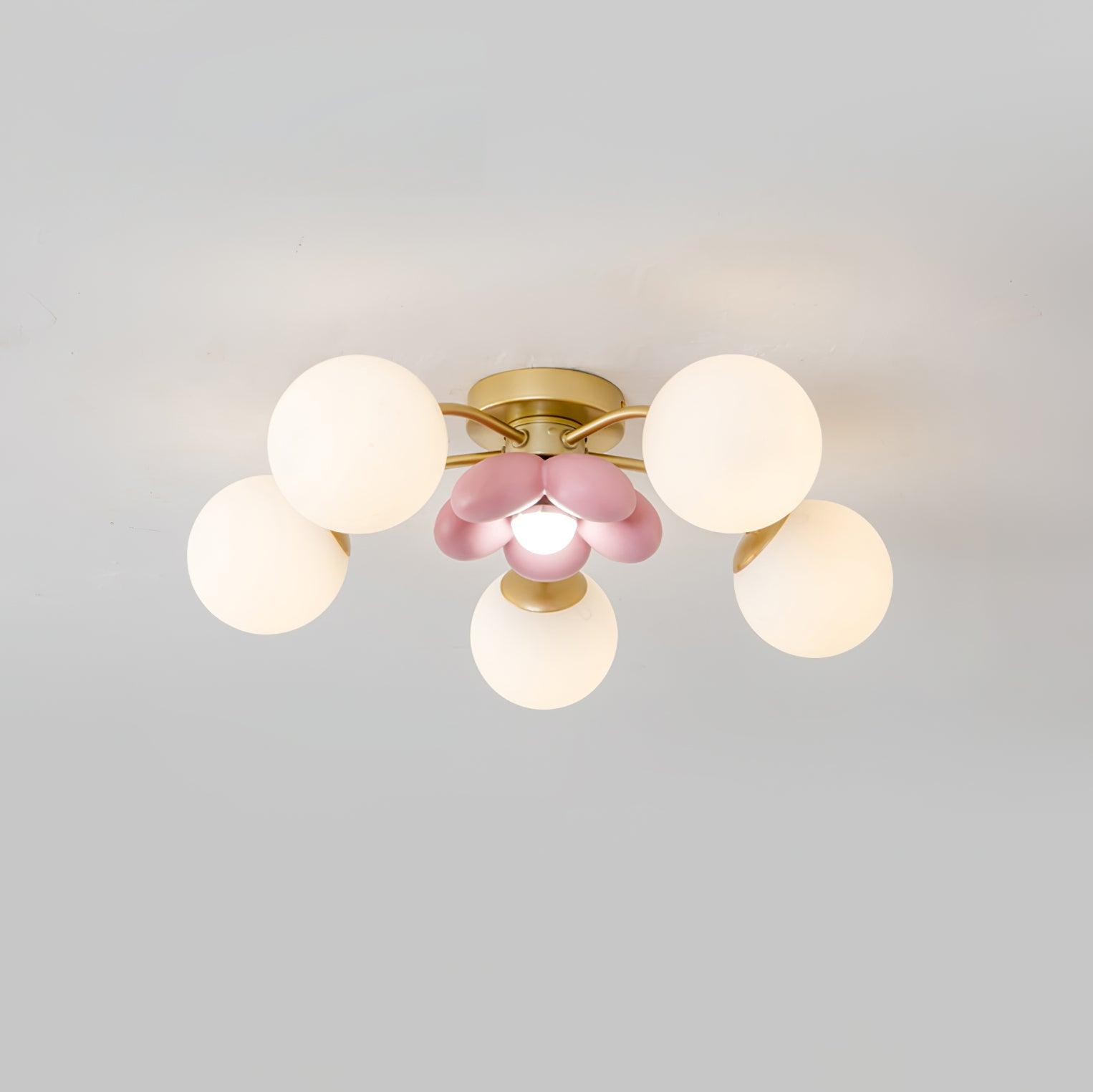 Multi Head Ceiling Light With Gold Base Petal Pink