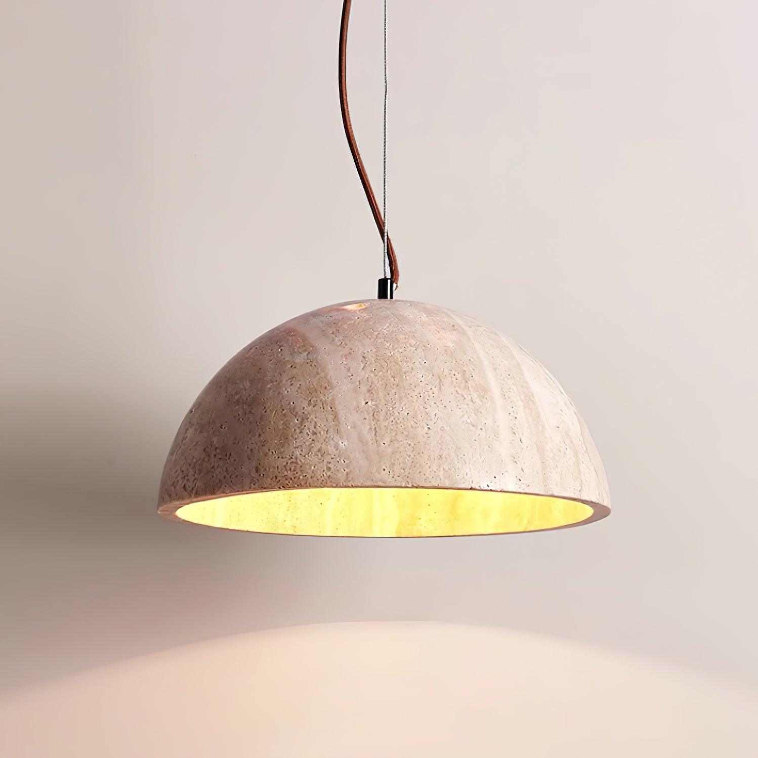 Warm Ambience Yellow Travertine Dome Pendant Light