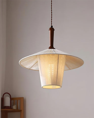Walnut Wood Finish Pendant Lamp With Hemp Rope Warm Glow