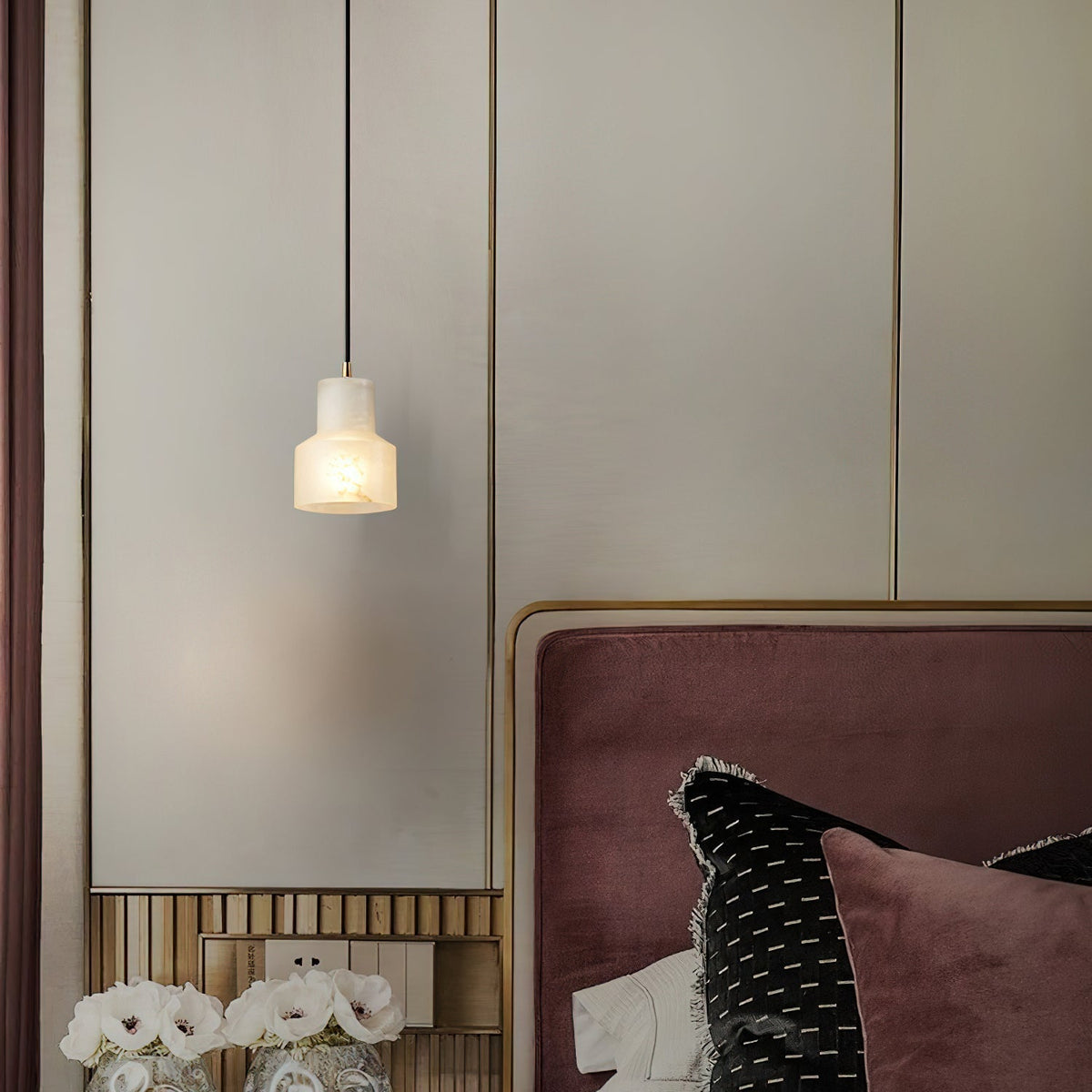 Pendant Light in Timeless Alabaster Brass
