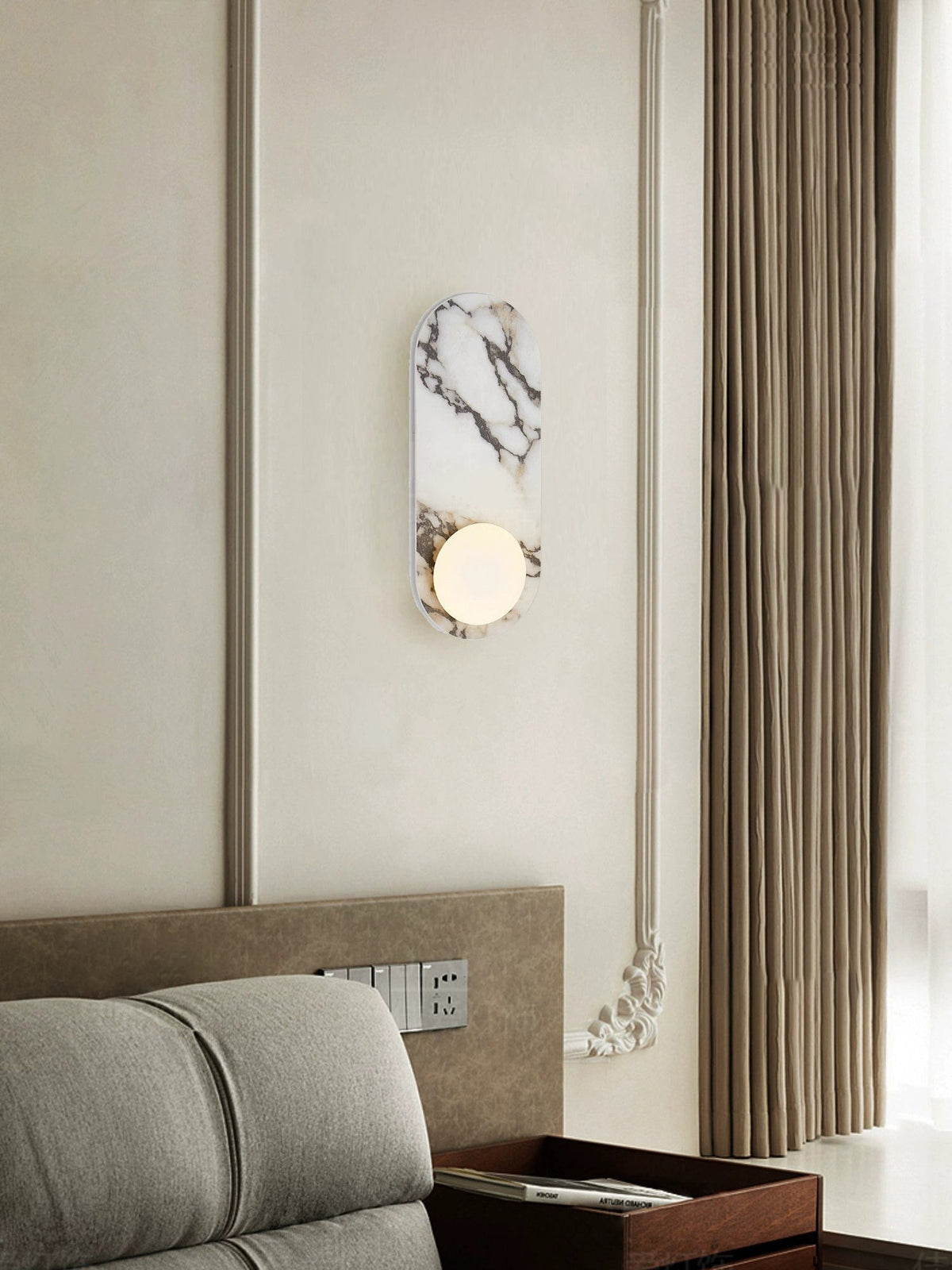 Italian Marble Sculptural Wall Light With Glass Shade