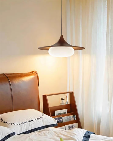Canopy Pendant Light With Integrated LED Walnut Wood