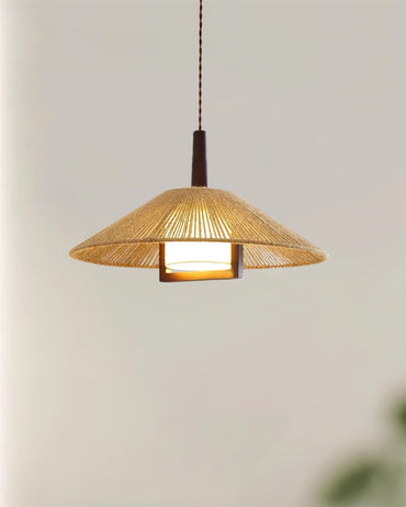 Hemp Shade Ambient Glow Pendant Light With Rattan Cone