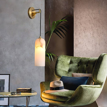 Gentle Glow Wall Light With Alabaster Brass Pendant