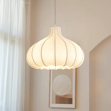White Pleated Silk Shade Pendant Light Elegant