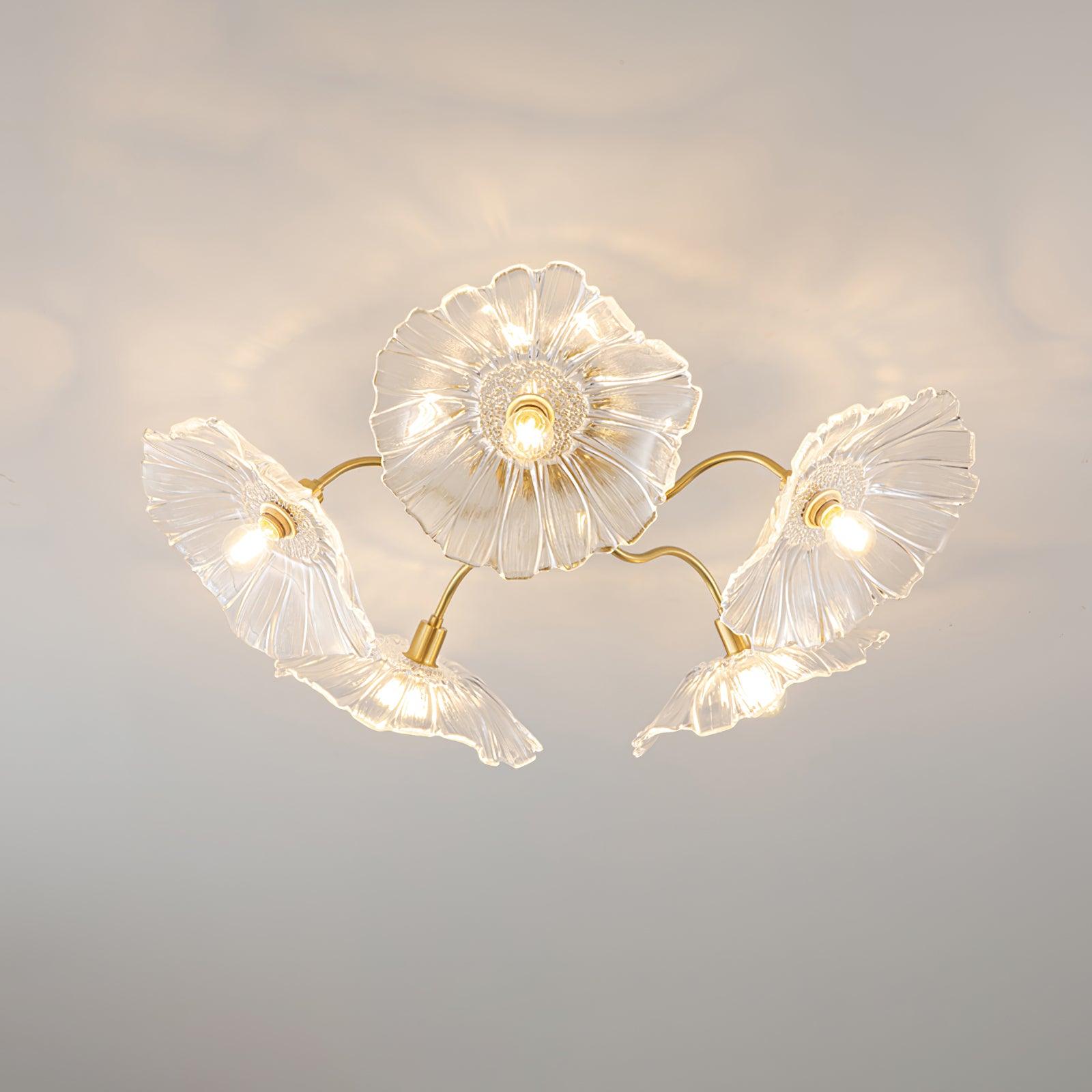 Glass Ceiling Light With Frosted Leaves Floral Whisper