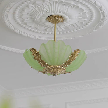 Pink Murano Glass Shell Pendant Lamp With Brass Baroque