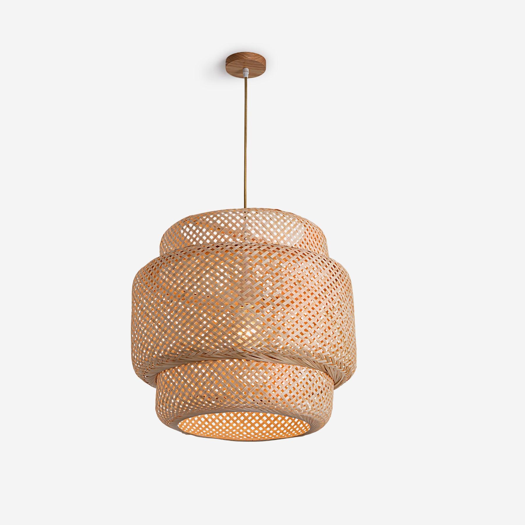 Woven Bamboo Shade Pendant Lamp With Double Layer