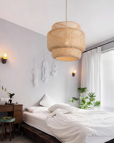 Woven Bamboo Shade Pendant Lamp With Double Layer