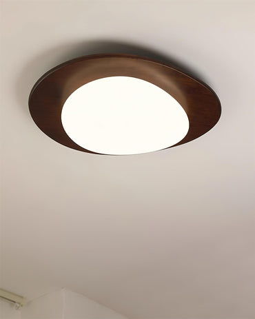 Integrated LED White Oval Shade Ceiling Light With Walnut Wood