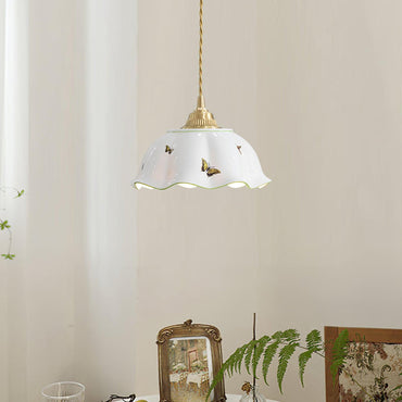 Petal Shade Ceramic Pendant Lamp With Butterflies