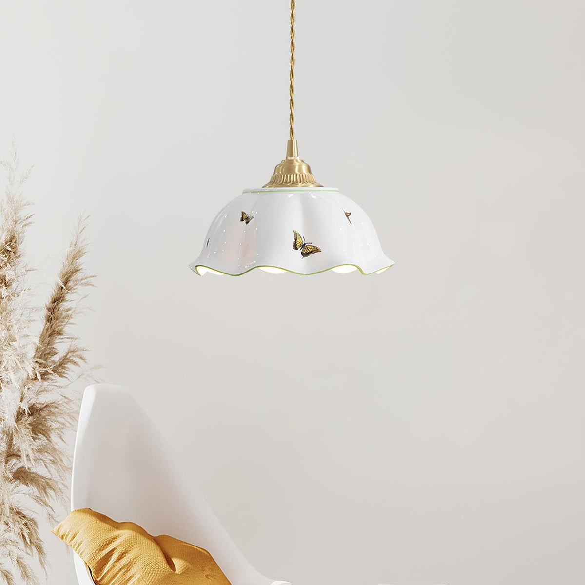 Petal Shade Ceramic Pendant Lamp With Butterflies