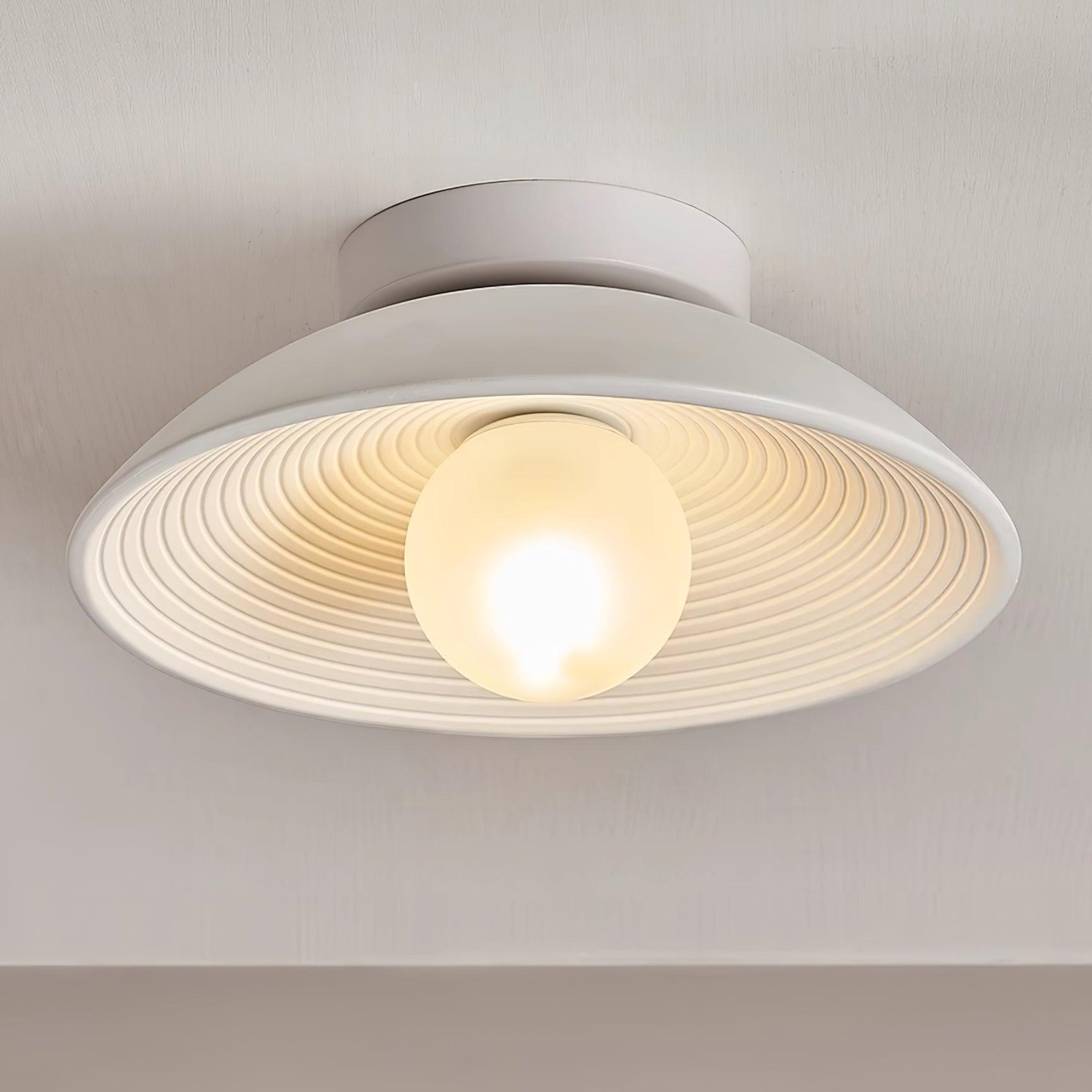 Globe E27 Dimmable Round Wooden Flush Mount Ceiling Light