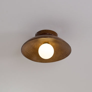 Globe E27 Dimmable Round Wooden Flush Mount Ceiling Light