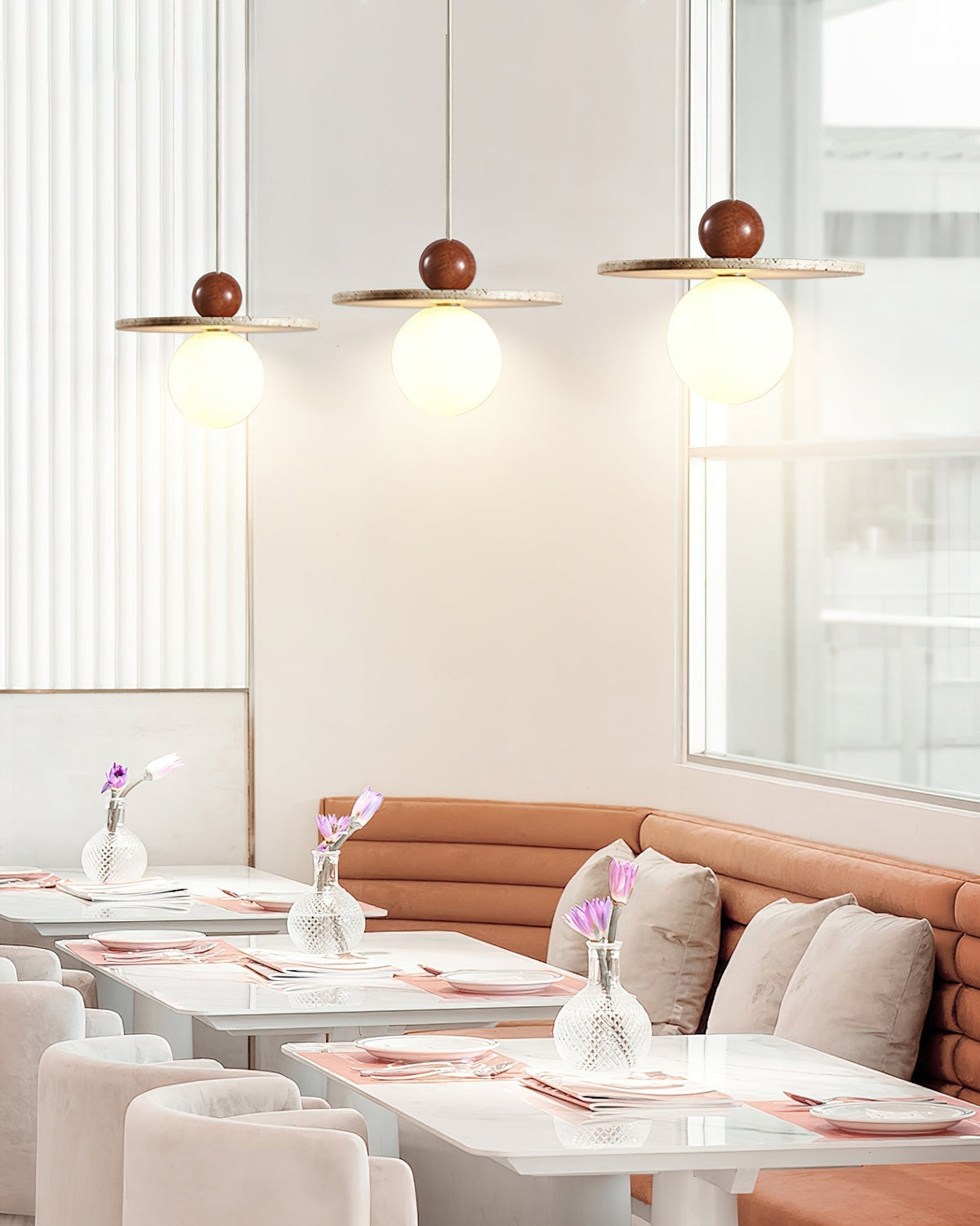 Pendant Light With Warm Glow Marcio Travertine Wooden Sphere