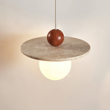 Pendant Light With Warm Glow Marcio Travertine Wooden Sphere