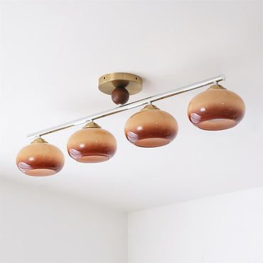 Ceiling Light With Metal Bar And Four Aurora Glass Shades