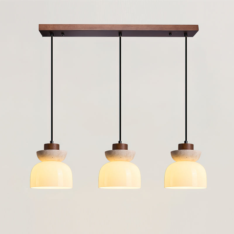 Layered Glass Pendant Light With Premium Travertine Dome