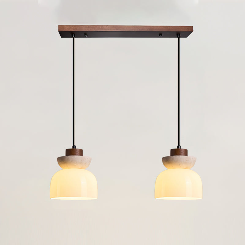 Layered Glass Pendant Light With Premium Travertine Dome