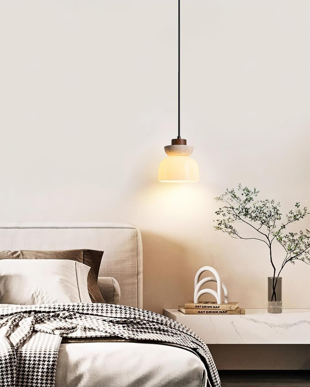 Dome Travertine Glass Pendant Light With Diffused Glow