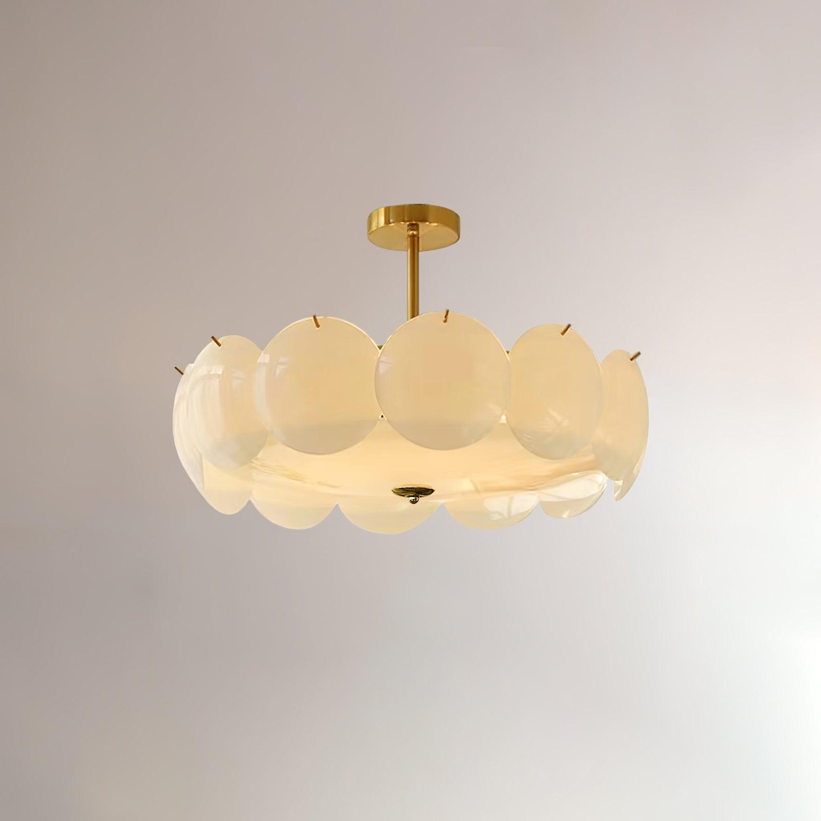 Semi Flush Ceiling Light Glass Layered Finish Brass