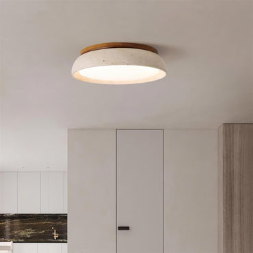 Ceiling Light With Wooden Base Natural Stone Travertine
