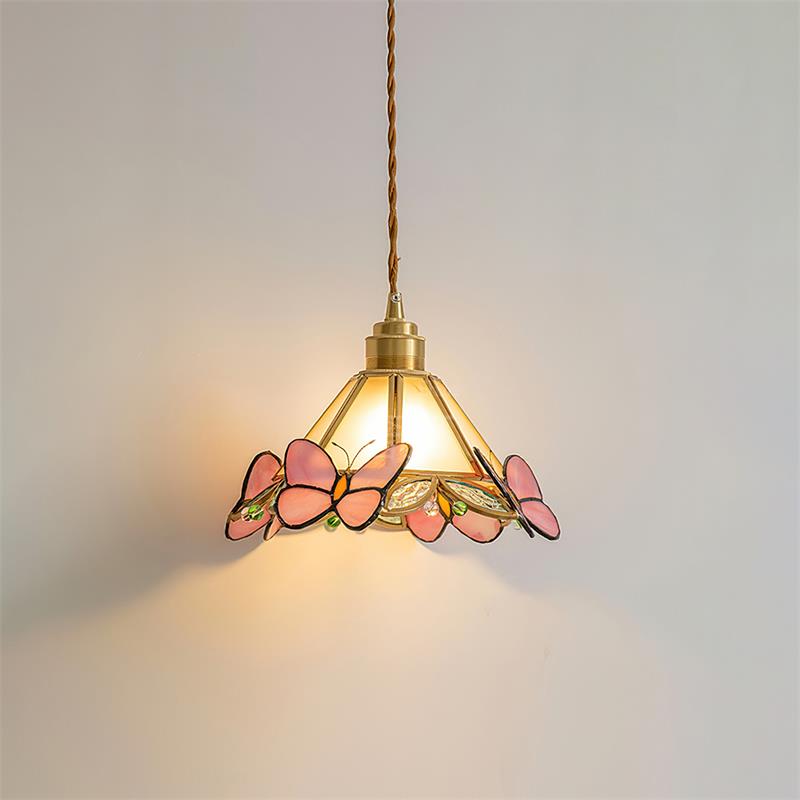 Pendant Light With Warm Glow Butterfly Stained Glass