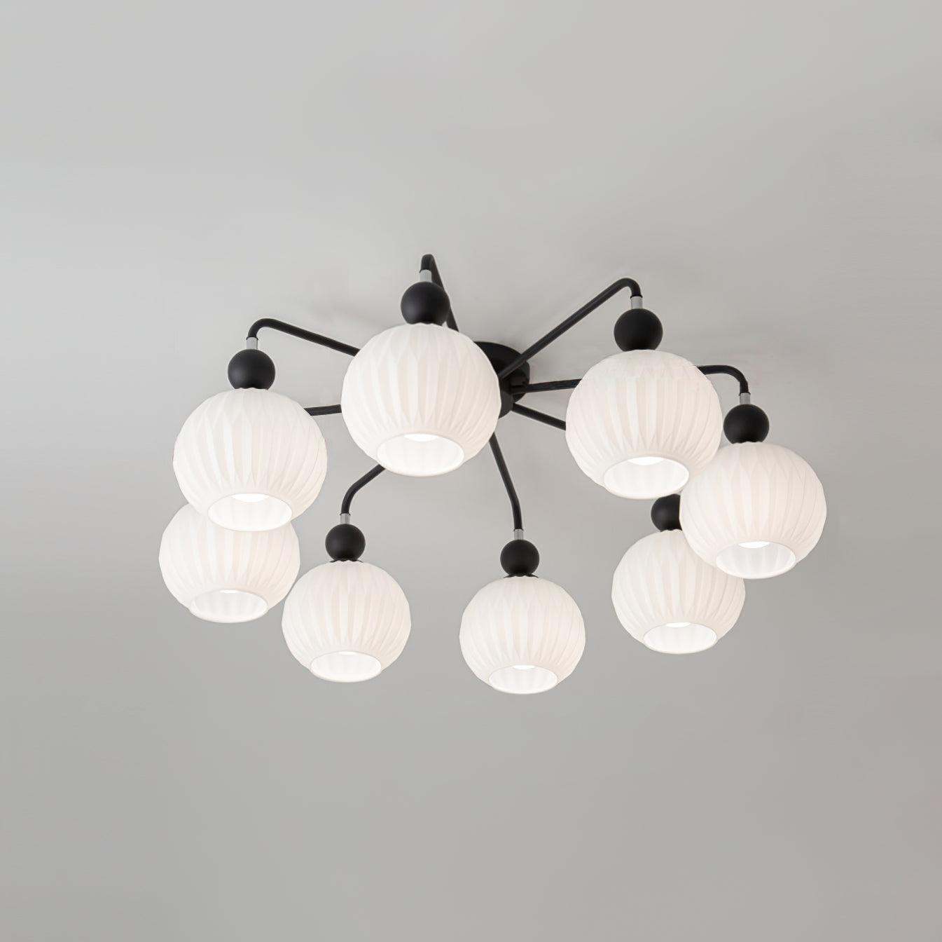 Sculptural Arms Ceiling Light With Rippled Glass Globe