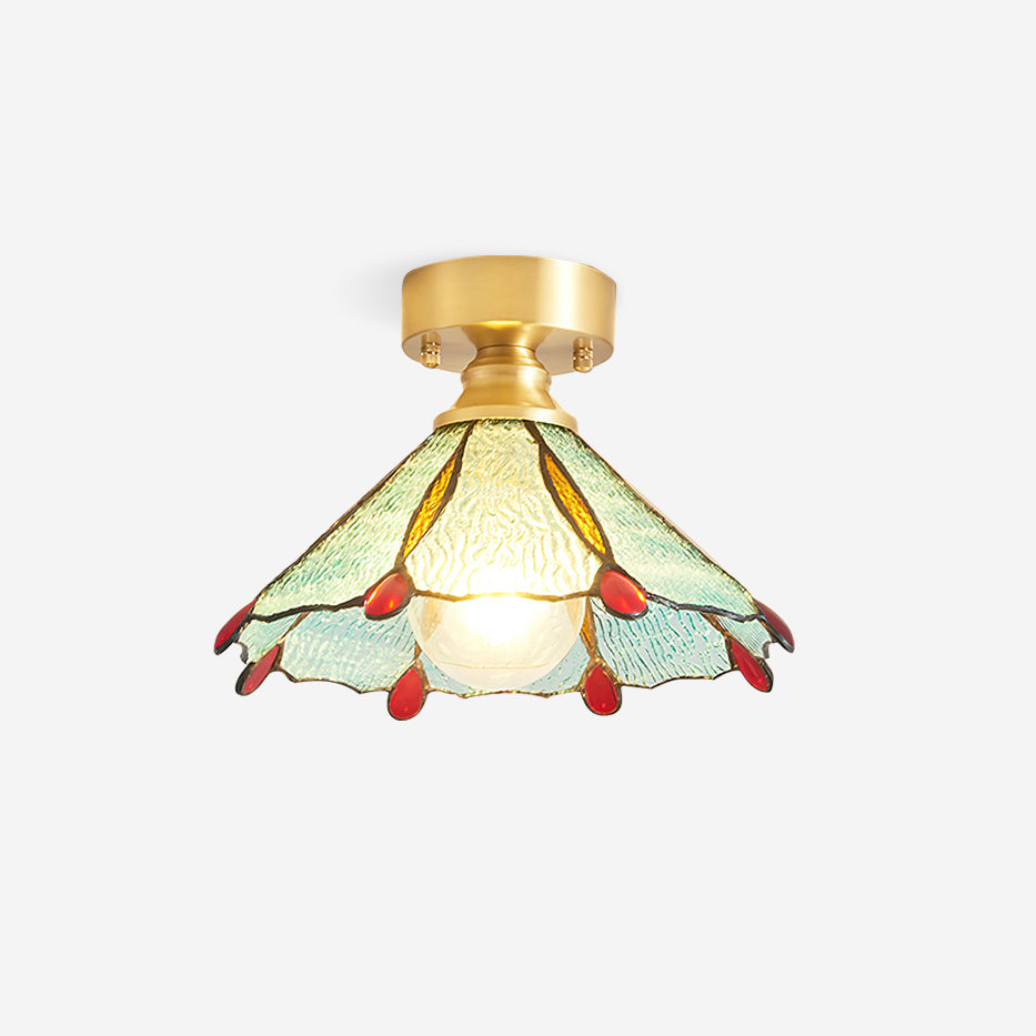 Stained Glass Tiffany Style Ceiling Light Brass Canopy G9 Socket