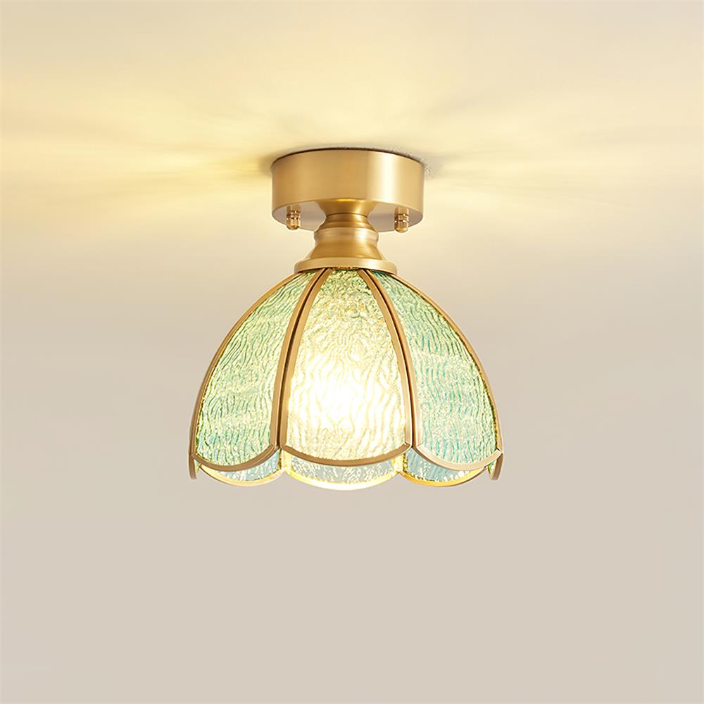Stained Glass Tiffany Style Ceiling Light Brass Canopy G9 Socket