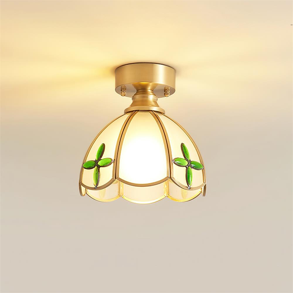 Stained Glass Tiffany Style Ceiling Light Brass Canopy G9 Socket