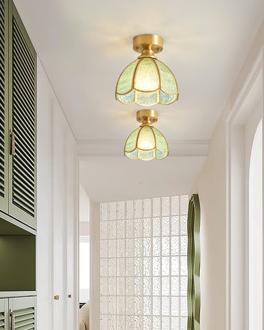 Stained Glass Tiffany Style Ceiling Light Brass Canopy G9 Socket