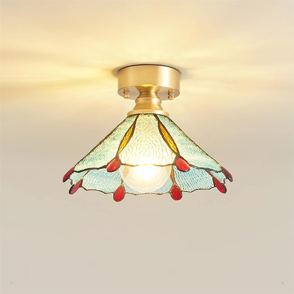 Stained Glass Tiffany Style Ceiling Light Brass Canopy G9 Socket