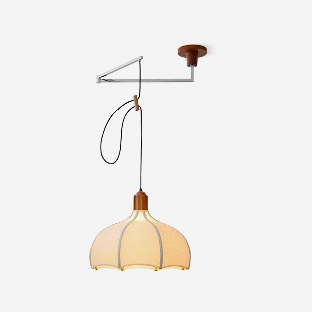 Adjustable Height Walnut Fabric Pendant Light E26 E27