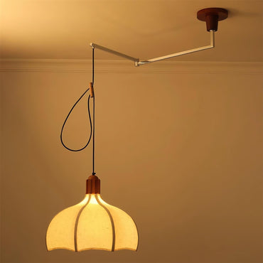 Adjustable Height Walnut Fabric Pendant Light E26 E27