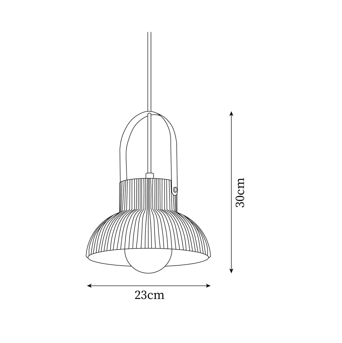 Ribbed White Ceramic And Brass Handle Pendant Lamp