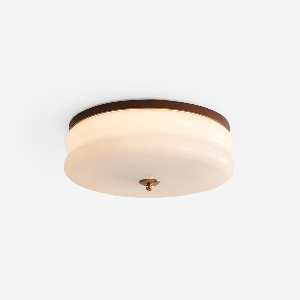 Integrated Led Double Layer Ceiling Light With Glass Disc Walnut Wood