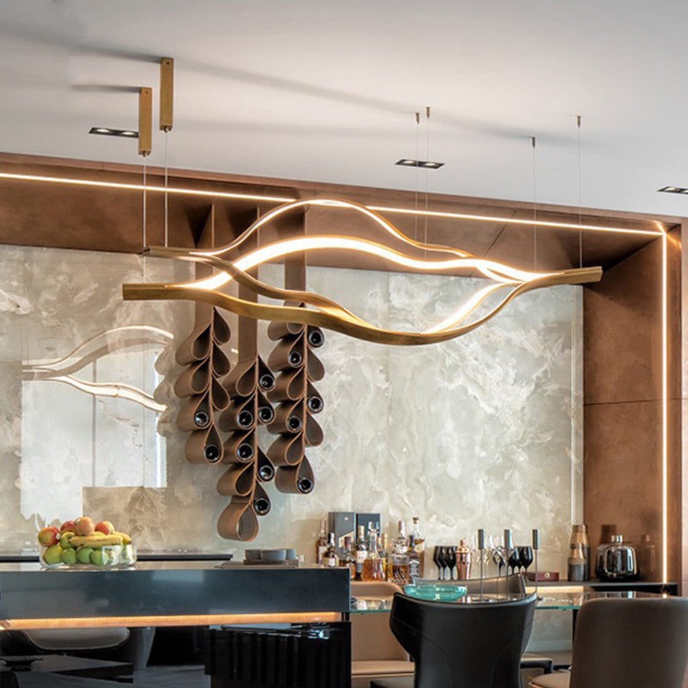 Golden Leaf Design Led Linear Pendant Light